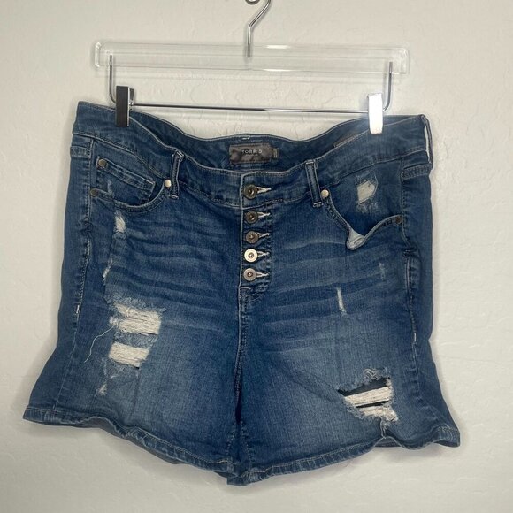 Torrid Vintage Button Fly Mid Rise Distressed Denim Shorts Size 18 #15 - Picture 1 of 6
